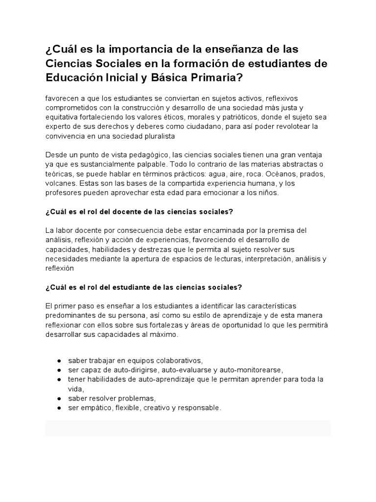Importancia de La Enseñanza de Las Ciencias Sociales - Deisy | PDF