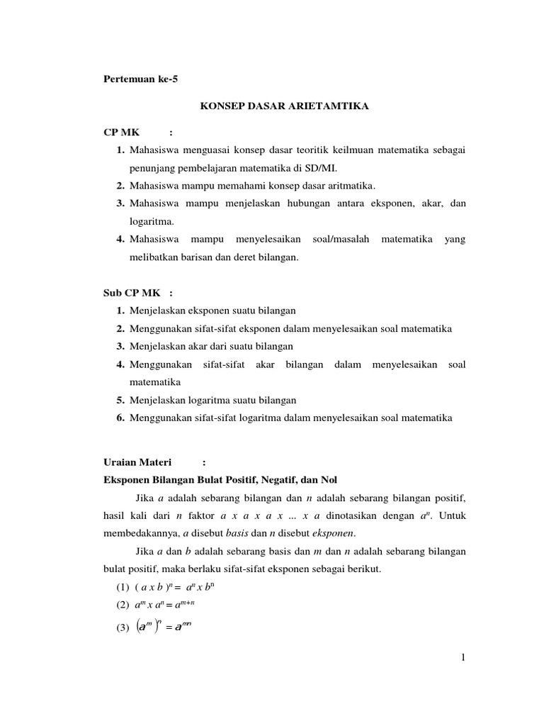 Konsep Dasar Aritmatika Matematika SD | PDF