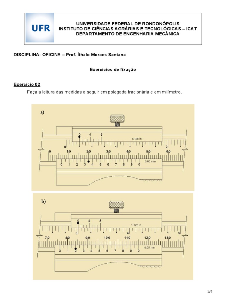 Exercício_paquímetro_polegada_fracionária | PDF