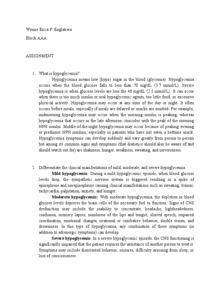 Assignment (Diabetes) | PDF | Hypoglycemia | Diabetes