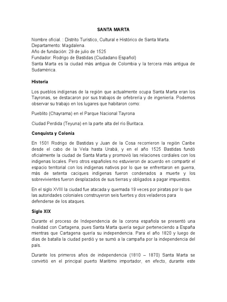 Historia De Santa Marta Pdf