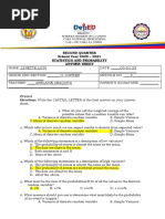 Second Quarter School Year 2020 - 2021 Statistics and Probability Answer Sheet