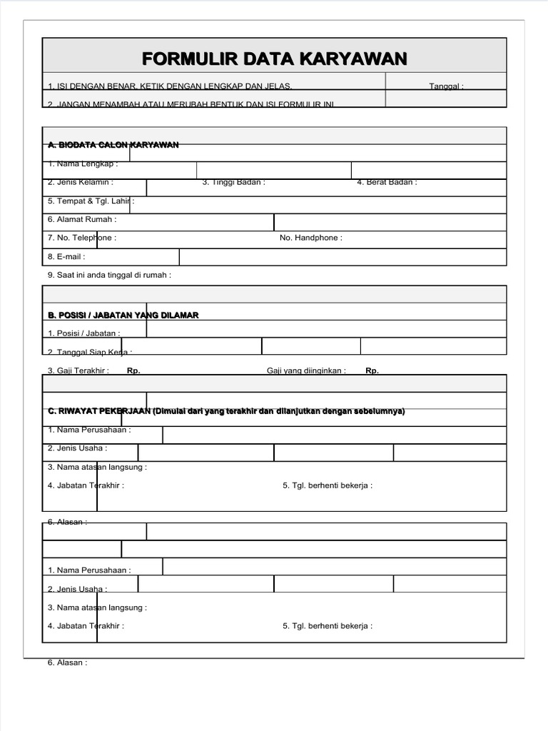 Dokumen - Tips - Form Data Karyawan 559abadf64e85 | PDF | Seni ...