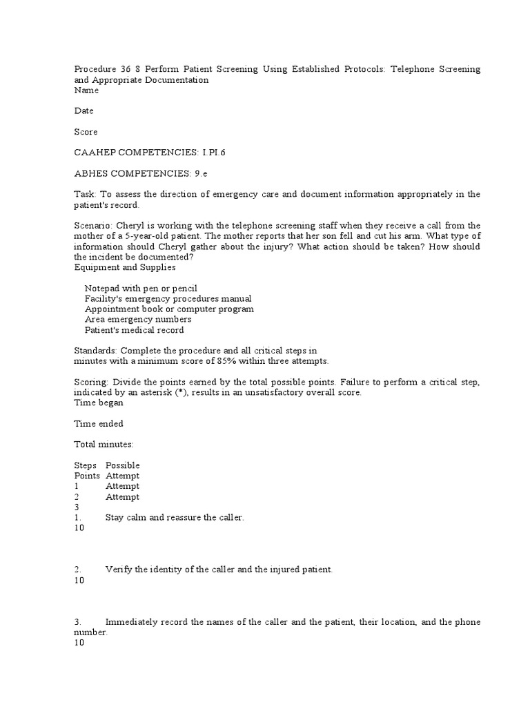 Procedure 36 8 Perform Patient Screening Using Established Protocols ...