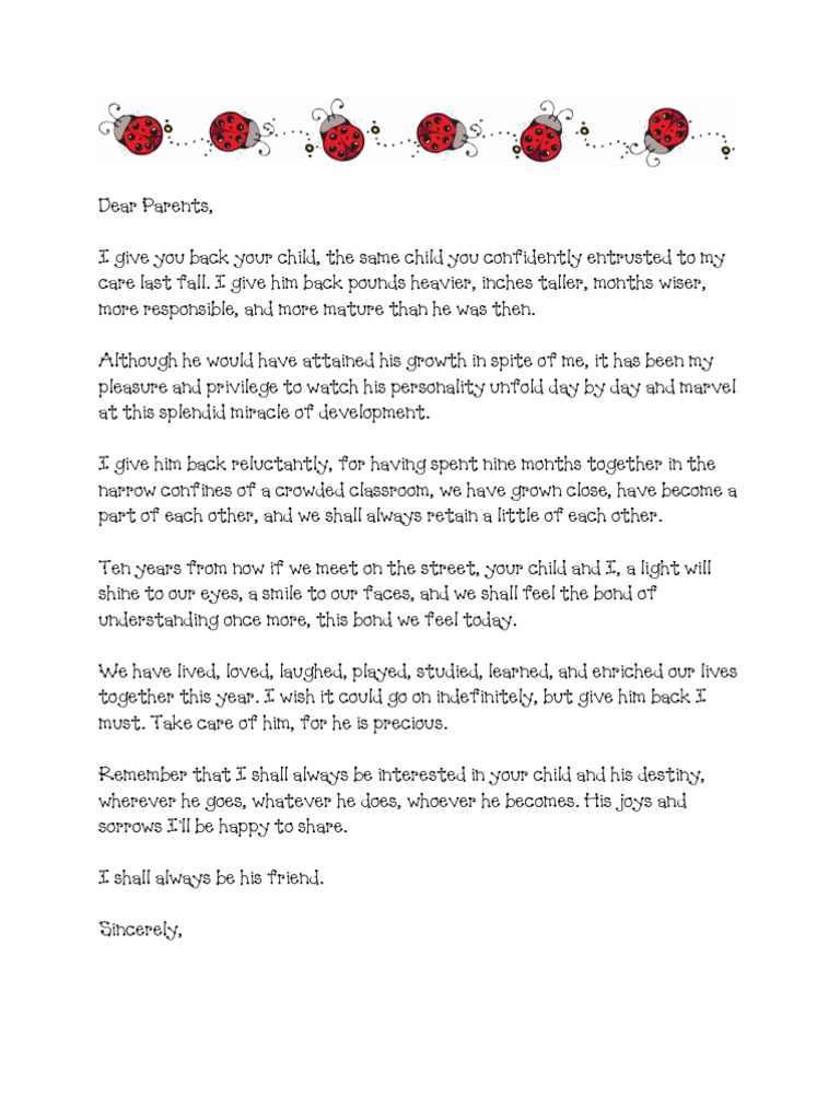 Eoy Parent Letter