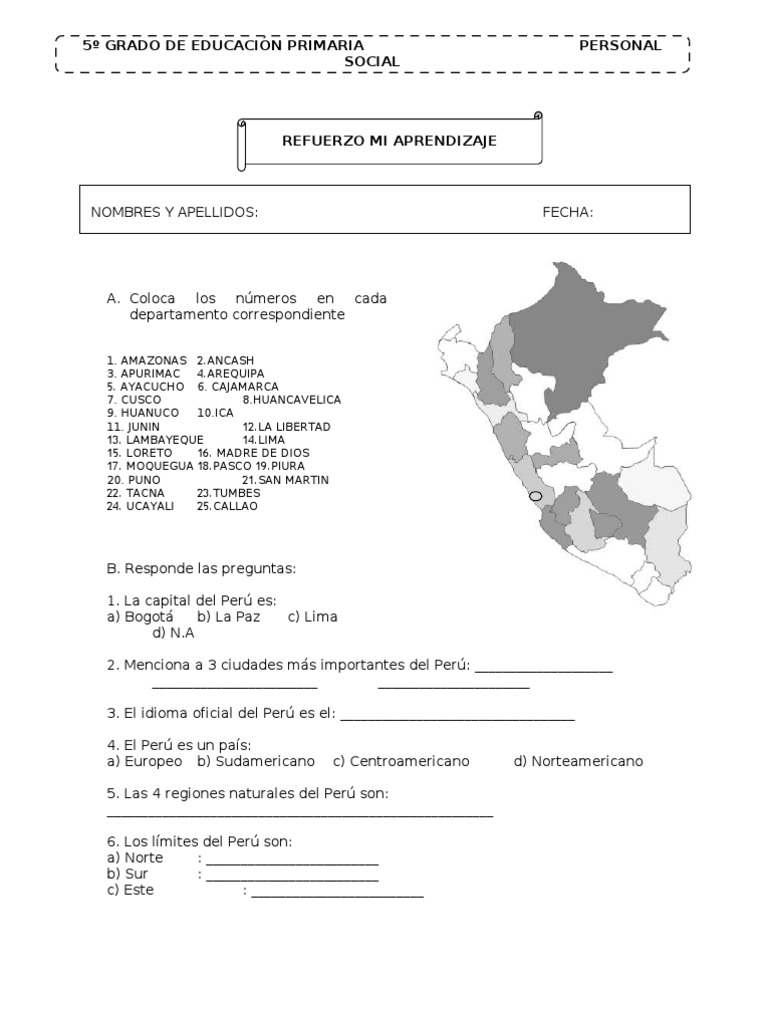 Examen de Personal Social 5to Grado | PDF
