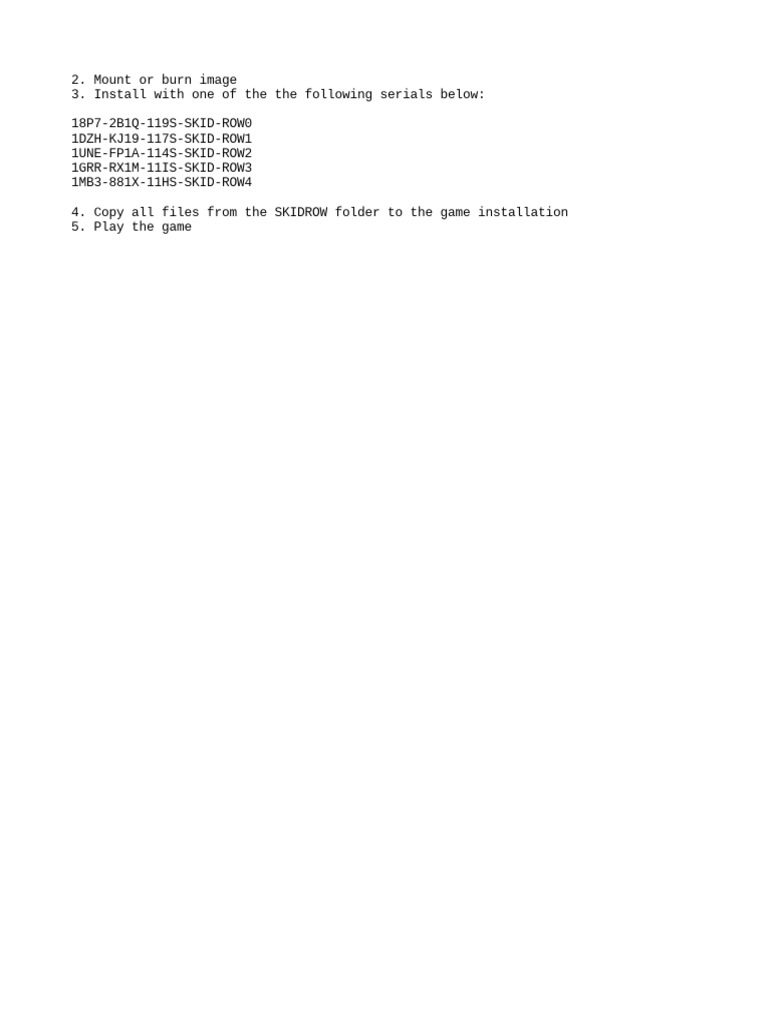 Game Installation Guide with Serial Keys | PDF