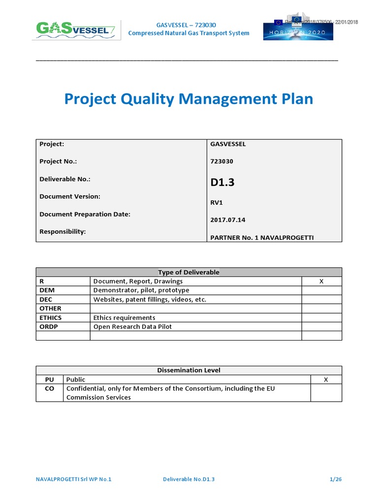 GASVESSEL Project Quality Management Plan | PDF | Project Management ...