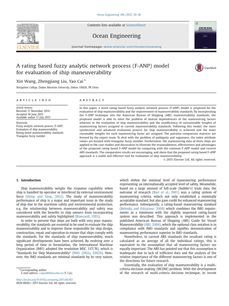 Fuzzy ANP Model for Ship Maneuverability | PDF | Fuzzy Logic | Matrix ...
