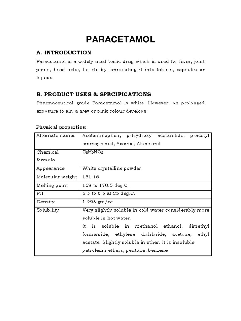 Paracetamol A. Introduction PDF Pharmaceutical Industry Tablet