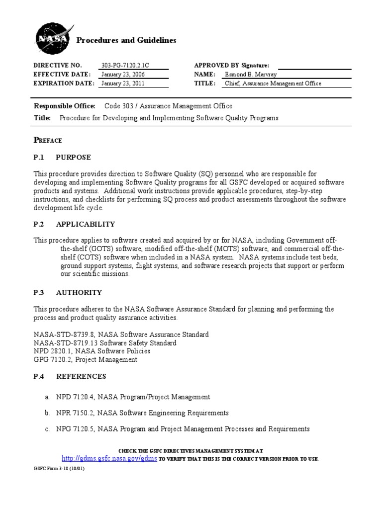 NASA Software Quality Program Guidelines | PDF | Software Development ...