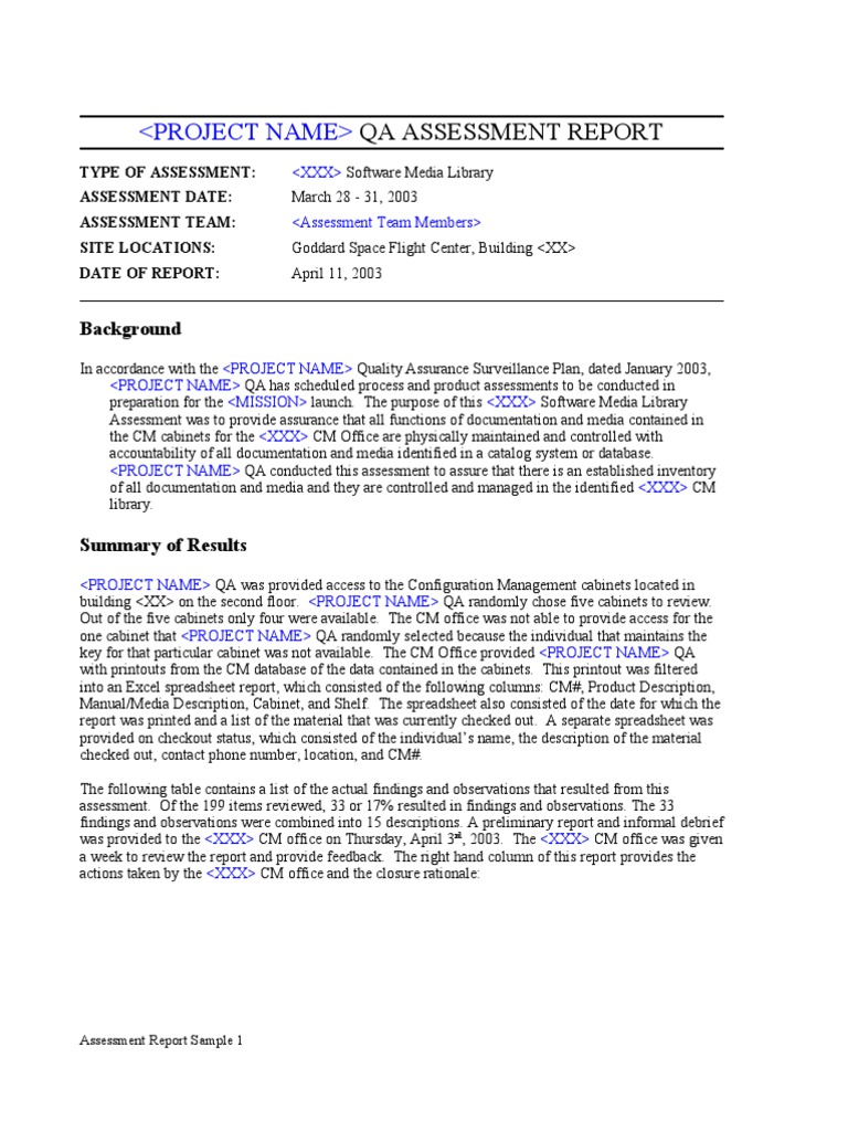 QA Assessment Summary | PDF | Quality Assurance | Information Technology