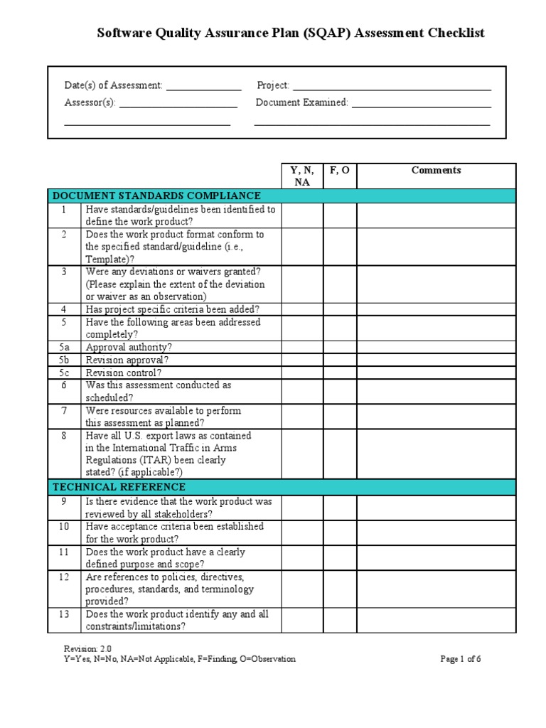Software Quality Assurance Plan Information Technology Management