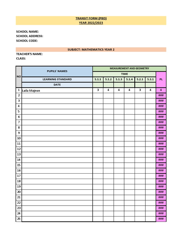 Transit Form Math Year 2 (L.area 2) A | PDF | Mathematics | Science