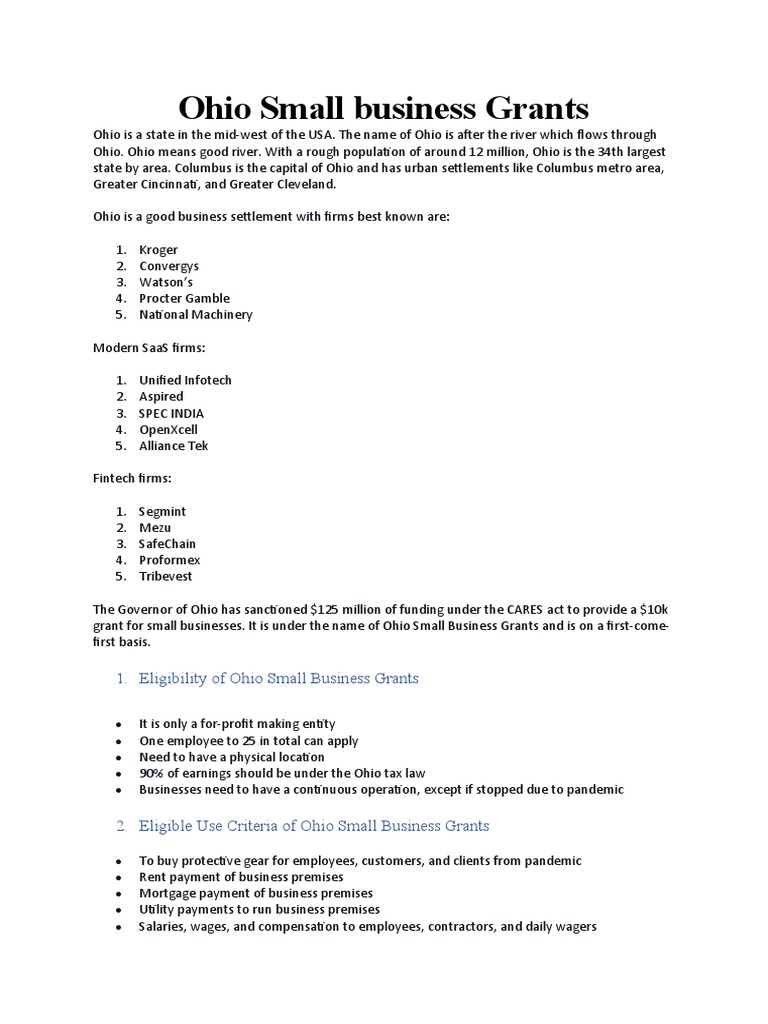Ohio Small Business Grants PDF