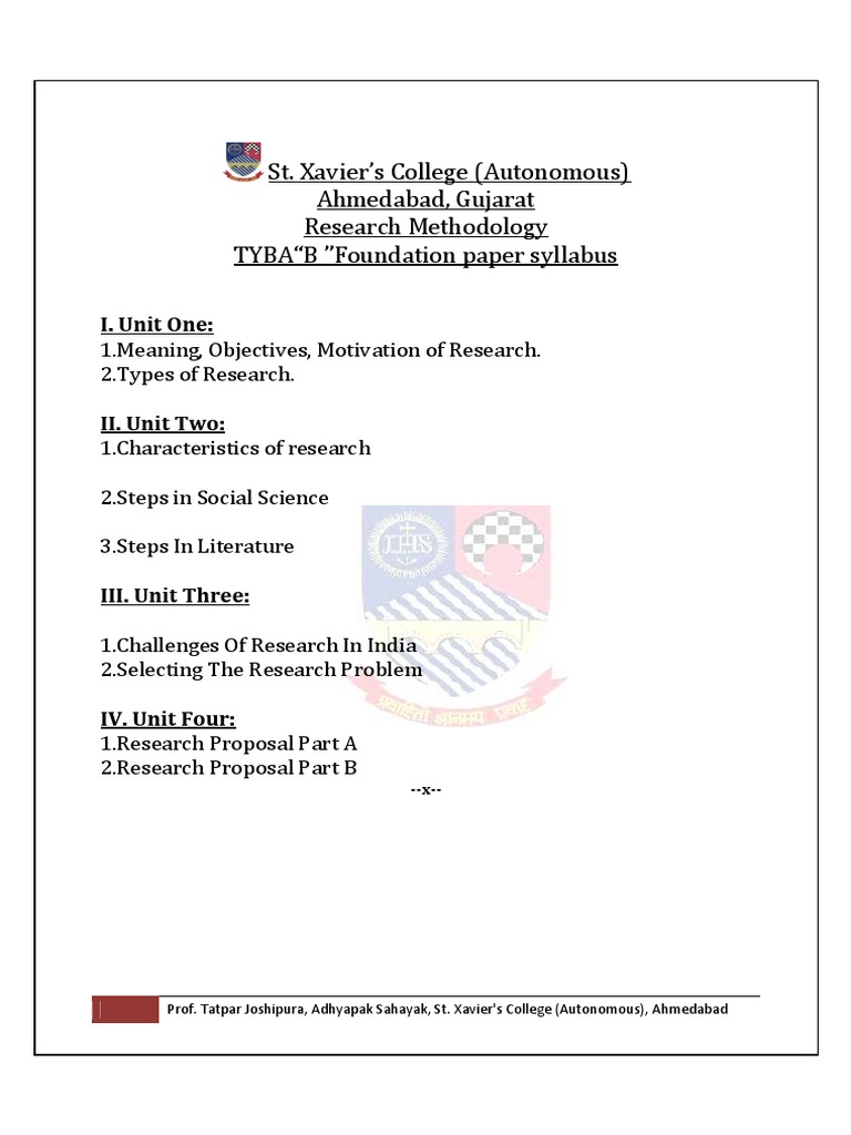 Research Methodology Foundation Syllabus Tyba B Pdf