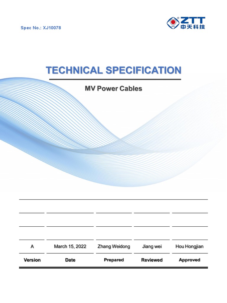 ZTTSC MV Power Cables XJ10078 SPEC | PDF | Electrical Conductor ...