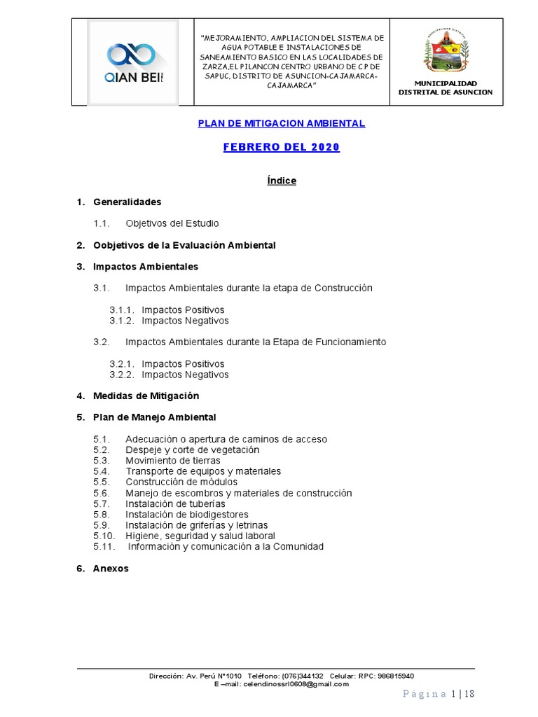 Plan de Mitigación Ambiental en Saneamiento | PDF | Residuos | Saneamiento