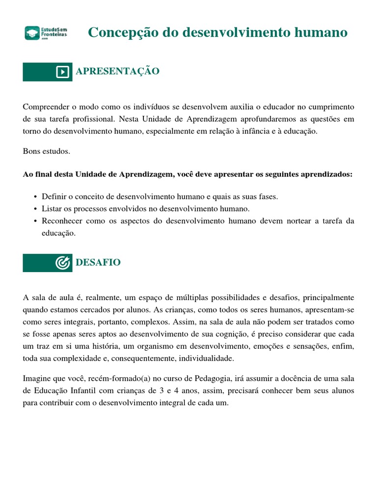 Fases do Desenvolvimento Humano | PDF | Aprendizado | Humano