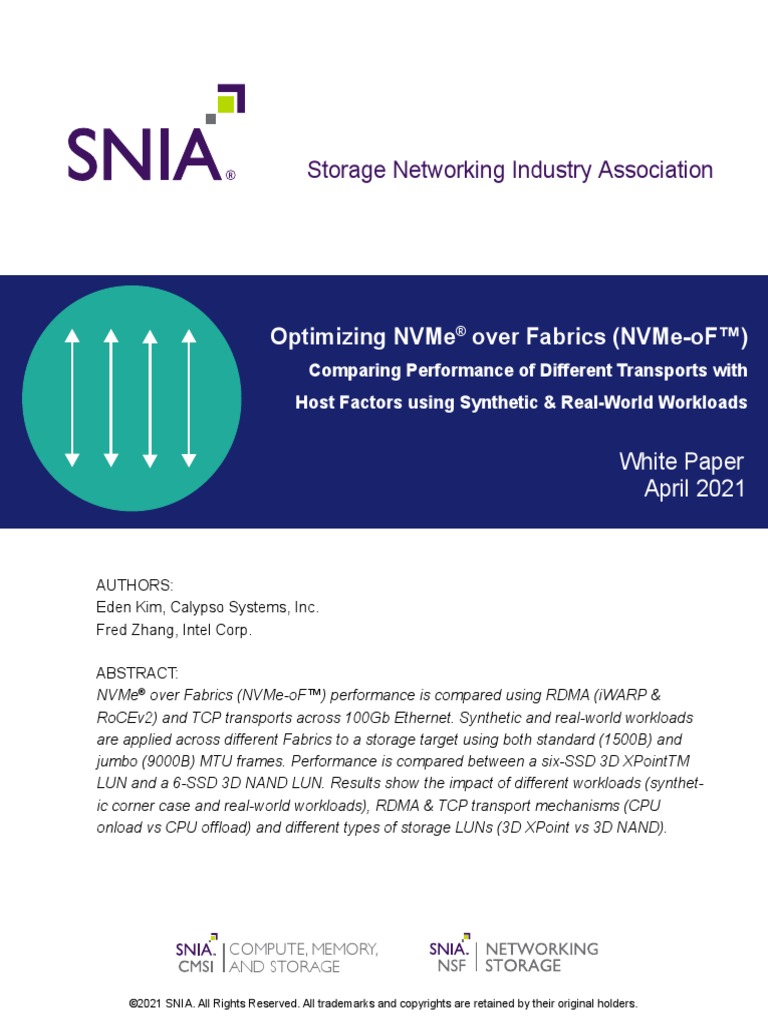 Snia Optimizing Nvme Over Fabrics Nvme of | PDF | Computer Network ...
