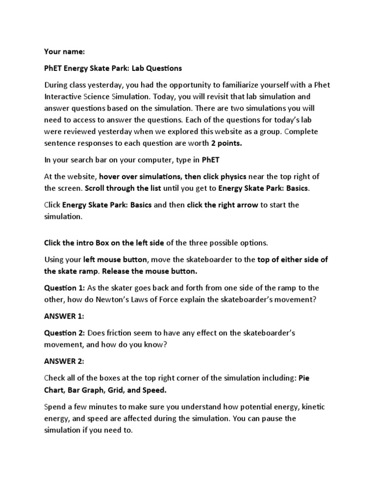 Energy Skate Park Lab Questions | PDF | Friction | Simulation