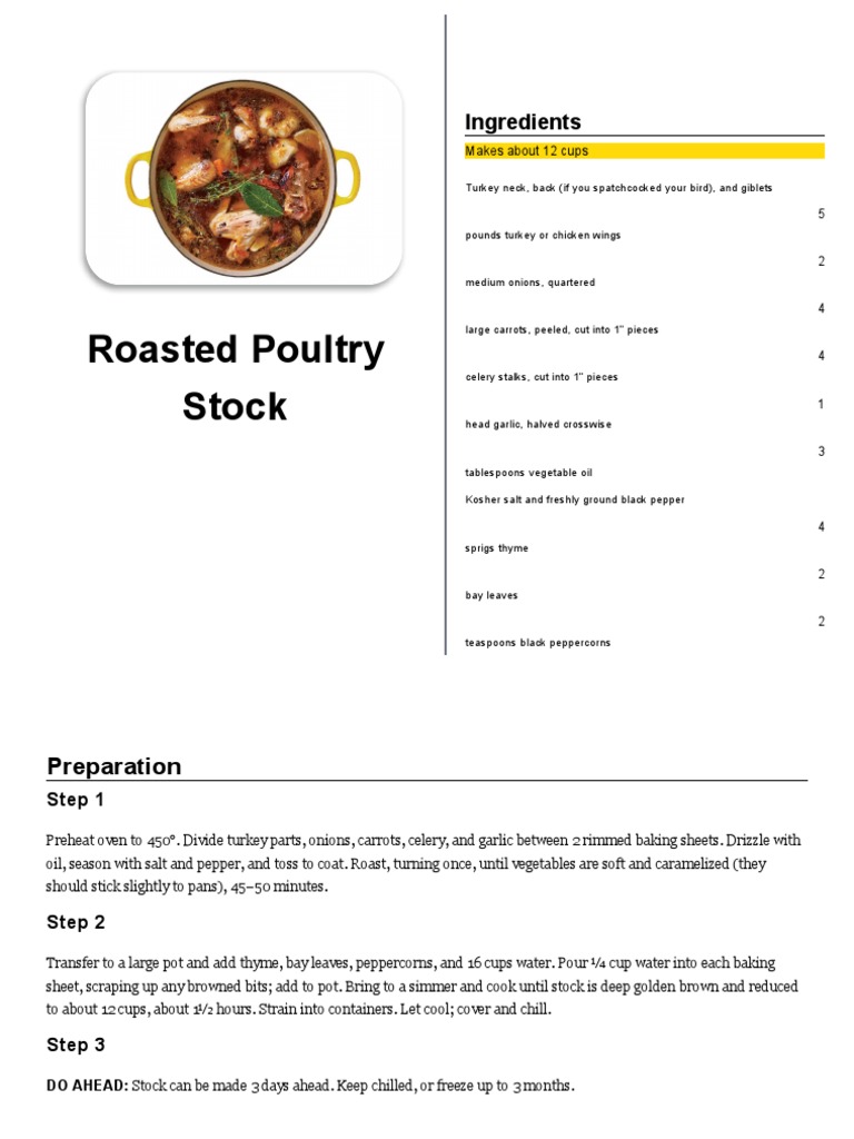 Roasted Poultry Stock Ingredients PDF Stock (Food) Pasta