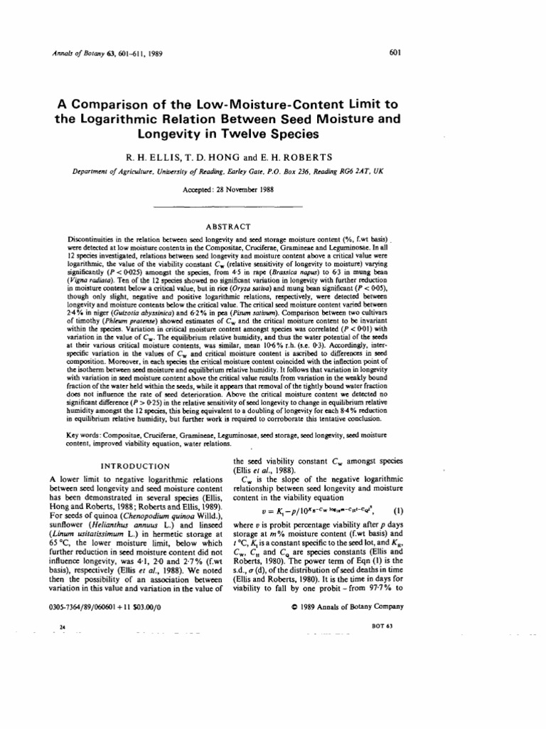 A Comparison of The LowMoistureContent Limit To The L. 1989 PDF