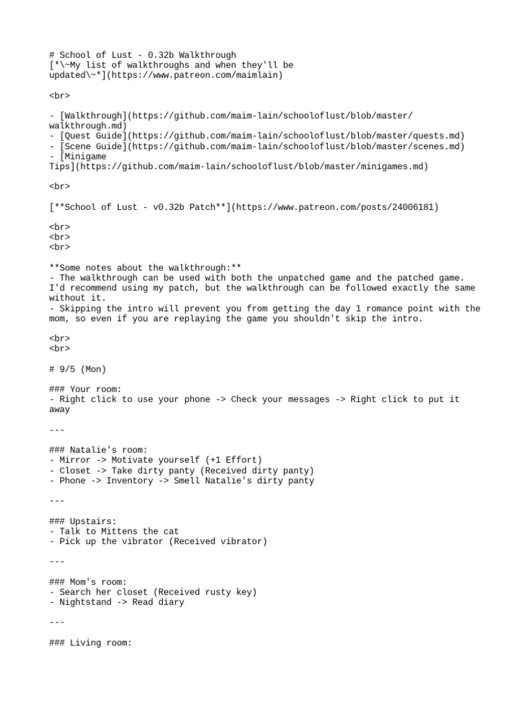 School of Lust v0.32b Walkthrough