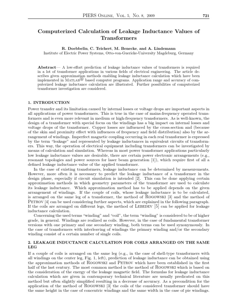 Leakage Inductance Calculation Methods | PDF | Inductance | Transformer