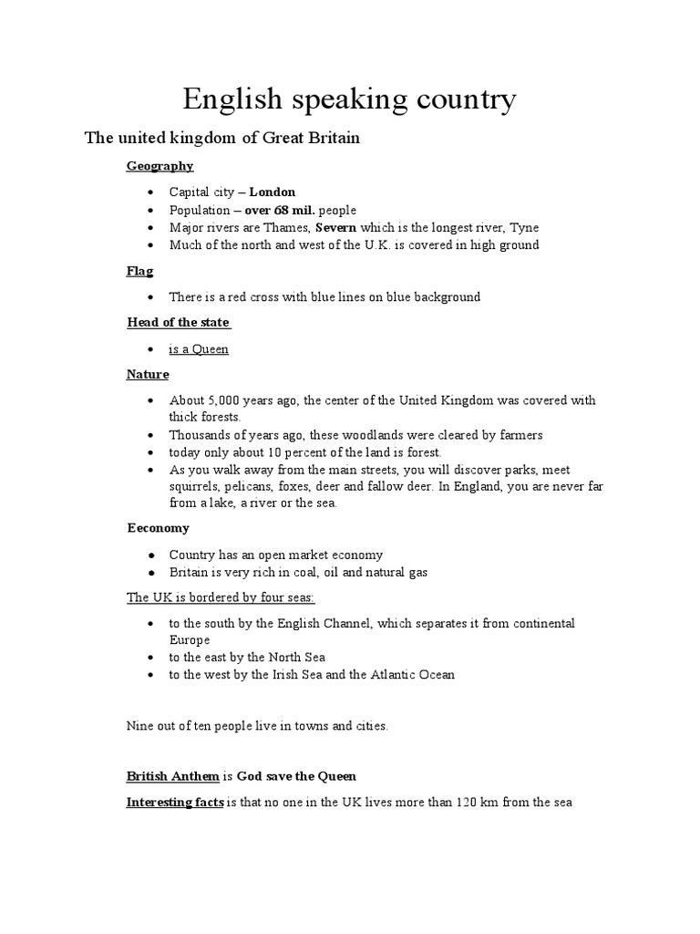 English Speaking Countries | PDF | United Kingdom | Australia