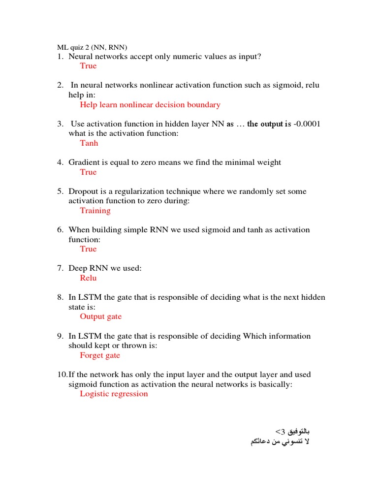 Neural Networks and RNN Quiz Insights | PDF