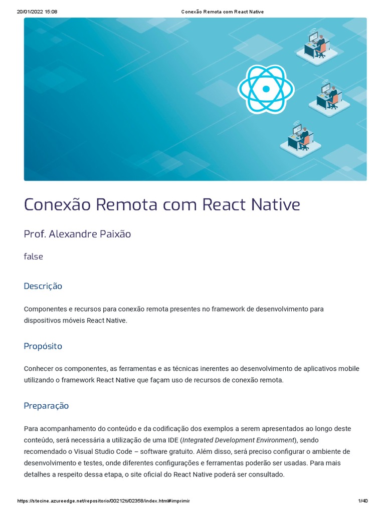 Conexão Remota em React Native | PDF | Transferência de estado ...