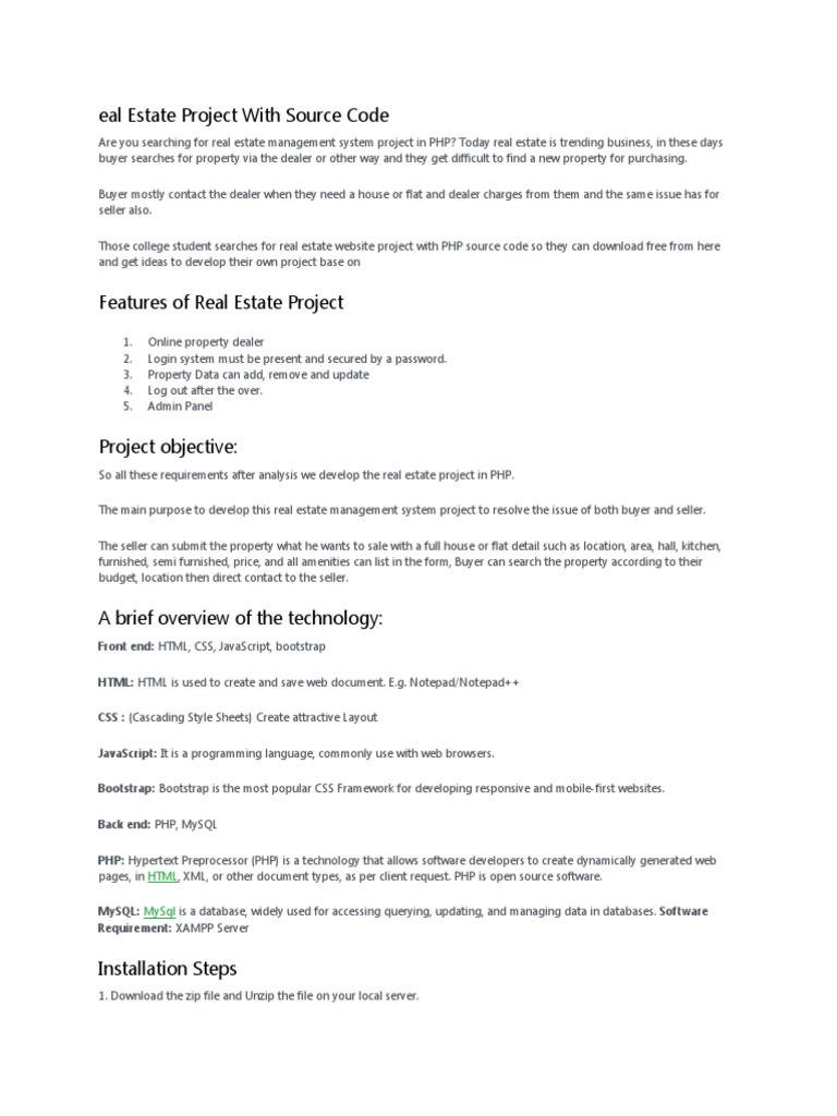 Real Estate Management System in PHP | PDF | Internet & Web | World ...