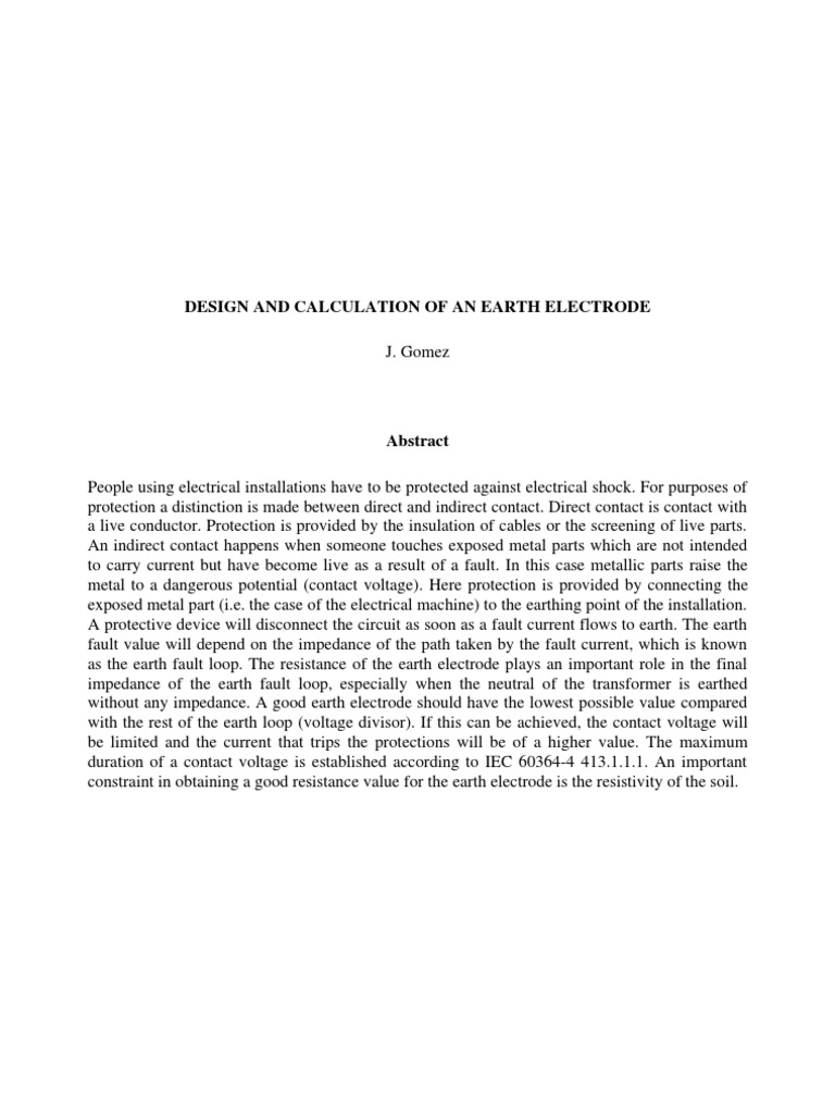 Design and Calculation of An Earth Electrode | PDF