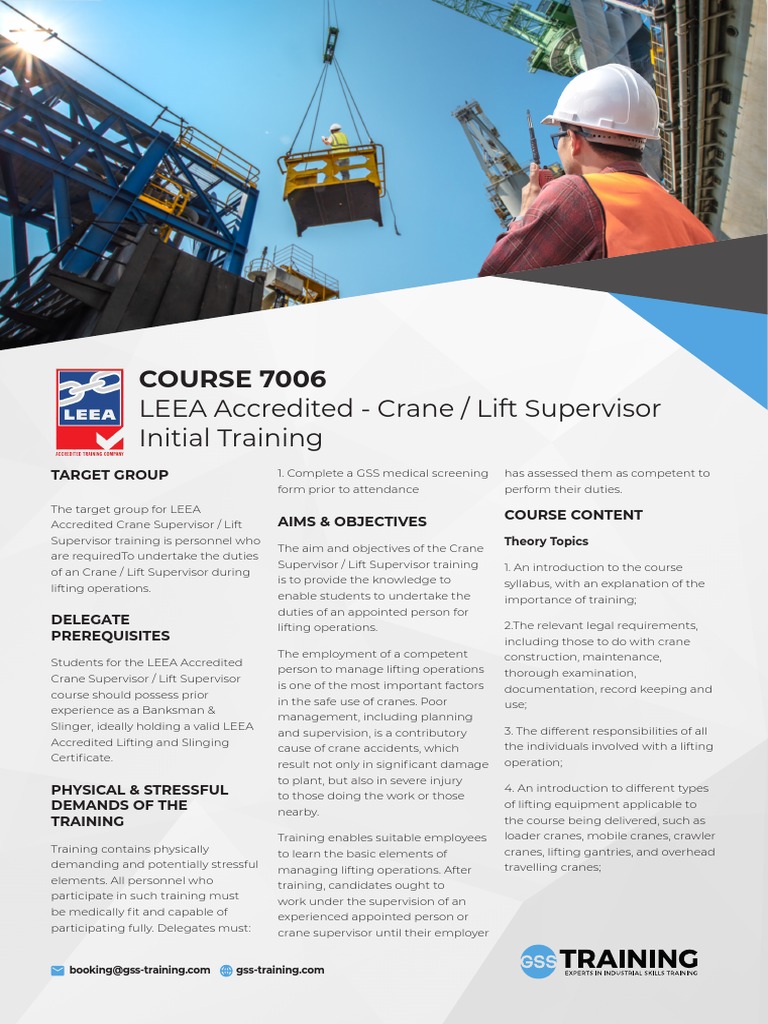 LEEA Crane Supervisor Course Overview | PDF | Crane (Machine) | Risk ...