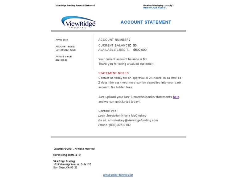 April 2021 Account Statement VR Funding | PDF | Law