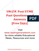 UNIZIK Post UTME Past Questions and Answers.