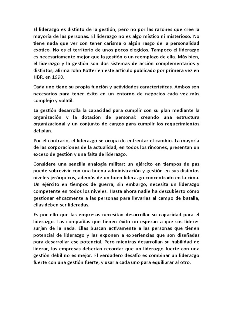 El Liderazgo Es Distinto de La Gestión | PDF | Crecimiento personal y ...