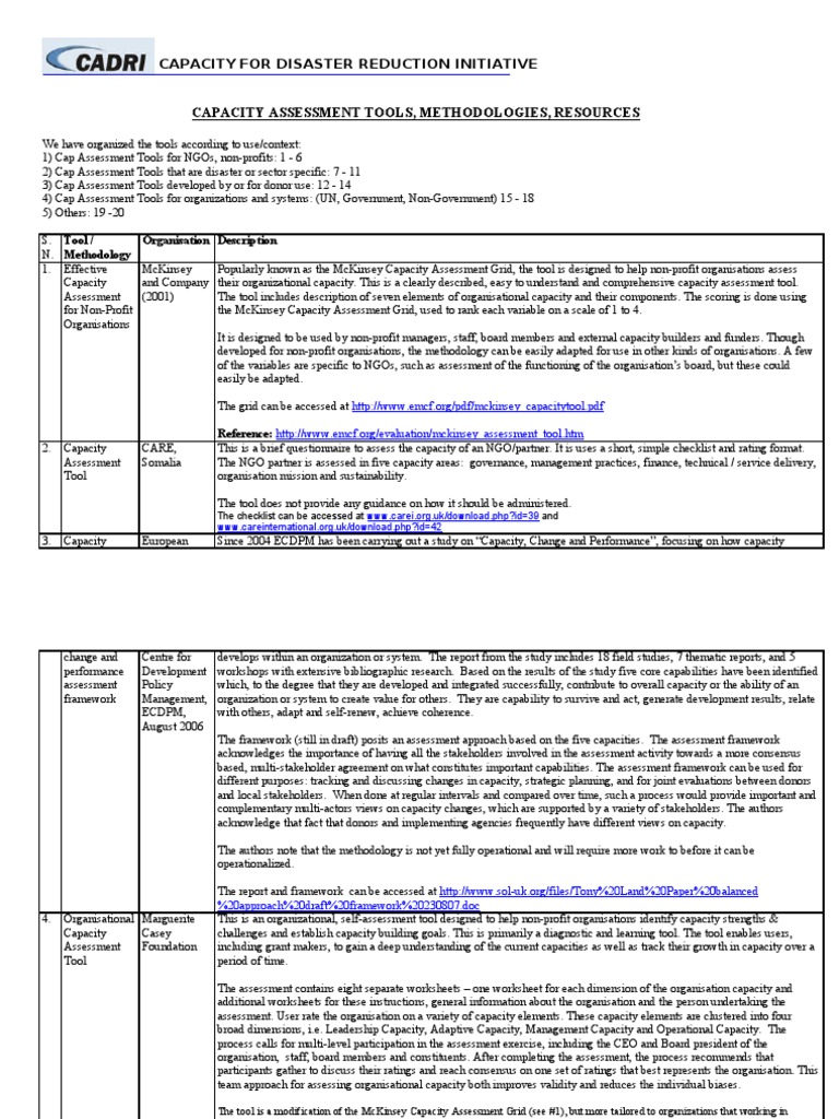 Capacity Assessment Tools_final Capacity Building Non Governmental