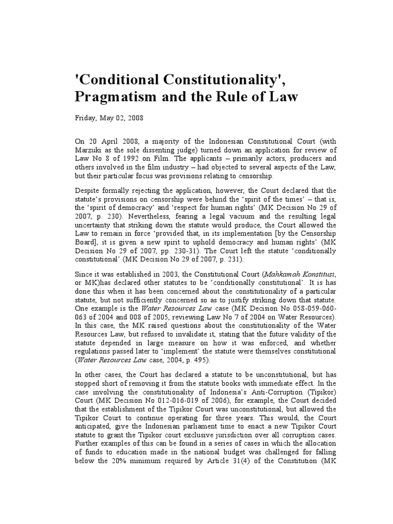 Conditional Constitutionality in Indonesia | PDF | Constitutionality ...