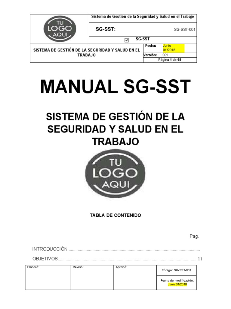 Manual SG-SST: Sistema de Gestión de La Seguridad Y Salud en El Trabajo ...