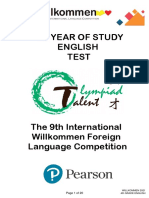 4Th Year of Study English Test: The 9th International Willkommen Foreign Language Competition