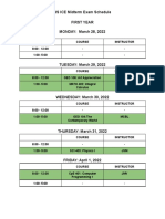 BS ICE Midterm Exam Schedule First Year MONDAY: March 28, 2022