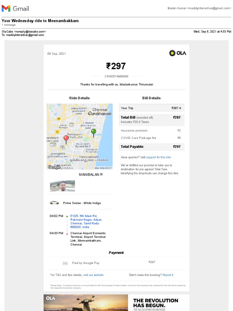 OLA Home To Chennai Airport PDF Service Industries Payments