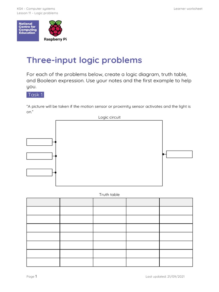 A2 Worksheet - Three Input Logic Problems | PDF