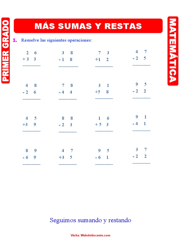Ejercicios de Sumas y Restas para Primer Grado de Primaria | PDF