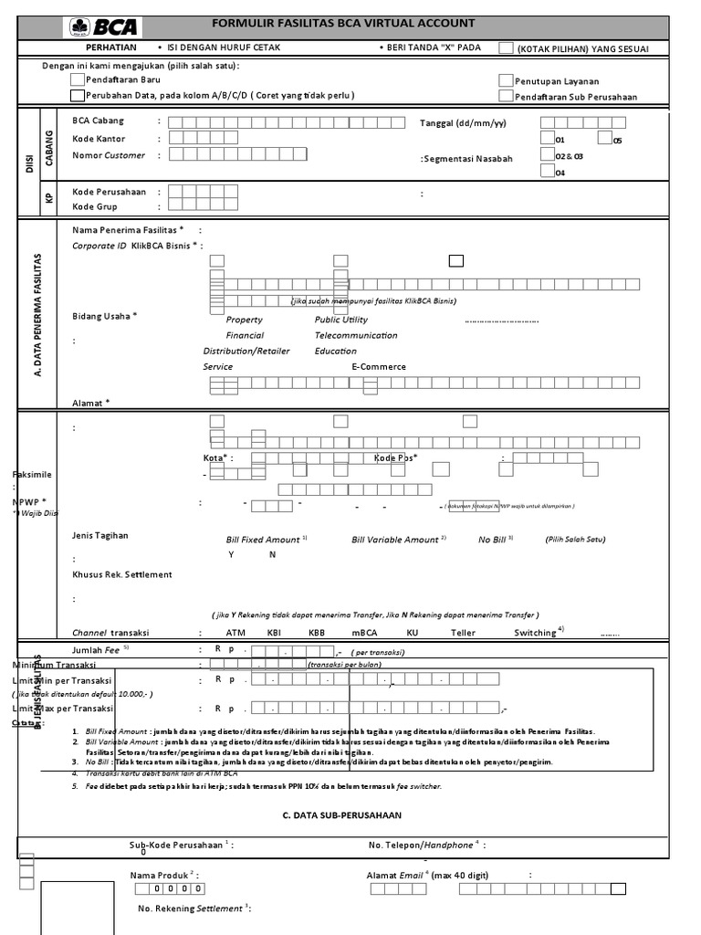 Formulir Fasilitas BCA Virtual Account | PDF