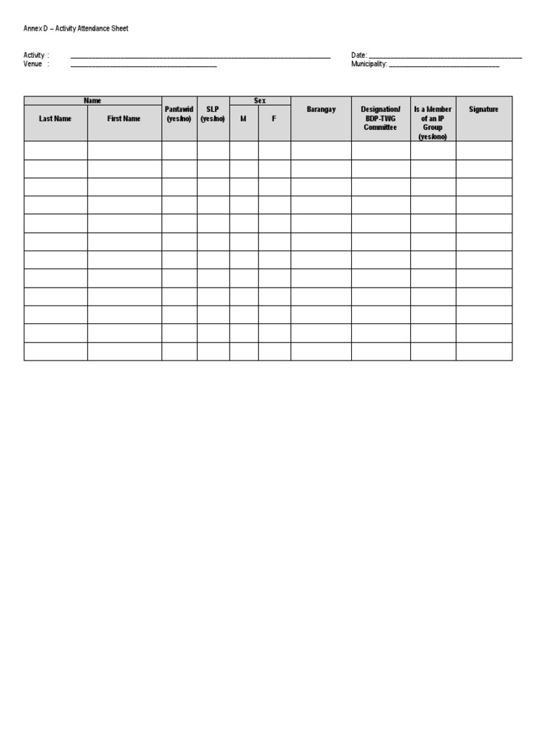Annex D Attendance Sheet PDF