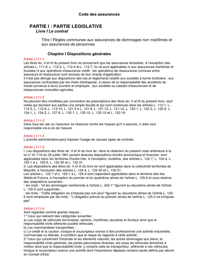 Article L113 5 Du Code Des Assurances Code Des Assurances | PDF | Assurance | Délai de prescription