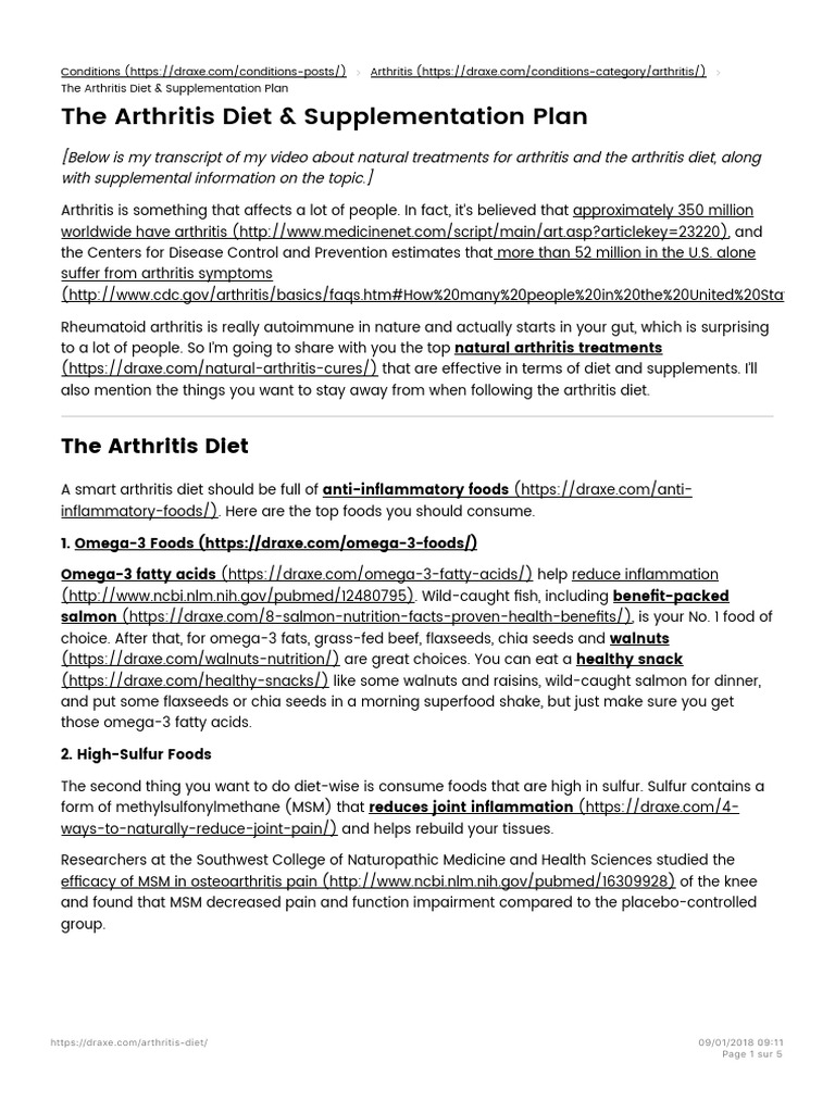 The Arthritis Diet Supplementation Plan DR Axe PDF Osteoarthritis Omega 3 Fatty Acid